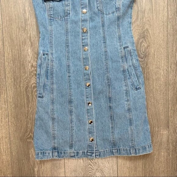 Urban Outfitters BDG Denim Mini Dress Snap Button Light wash Blue western XS - Picture 7 of 16